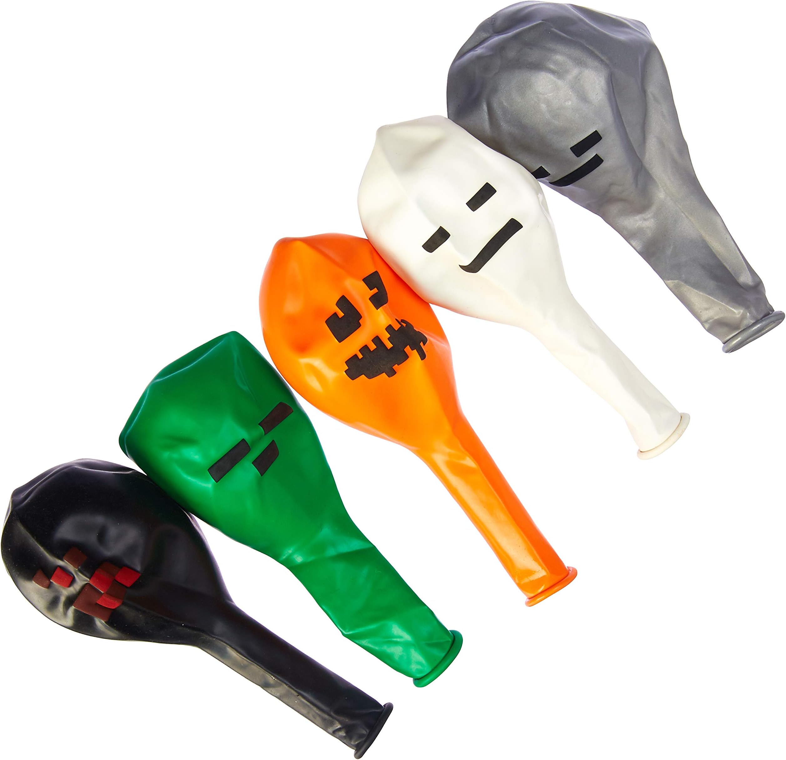 Pixel Style Hostile Mob Party Balloon Pack (25 count) - 12" Latex Balloons - Includes White Ghost, Gray Skeleton, Green Zombie Monster, Orange Jack O Lantern and Black Spider Balloons