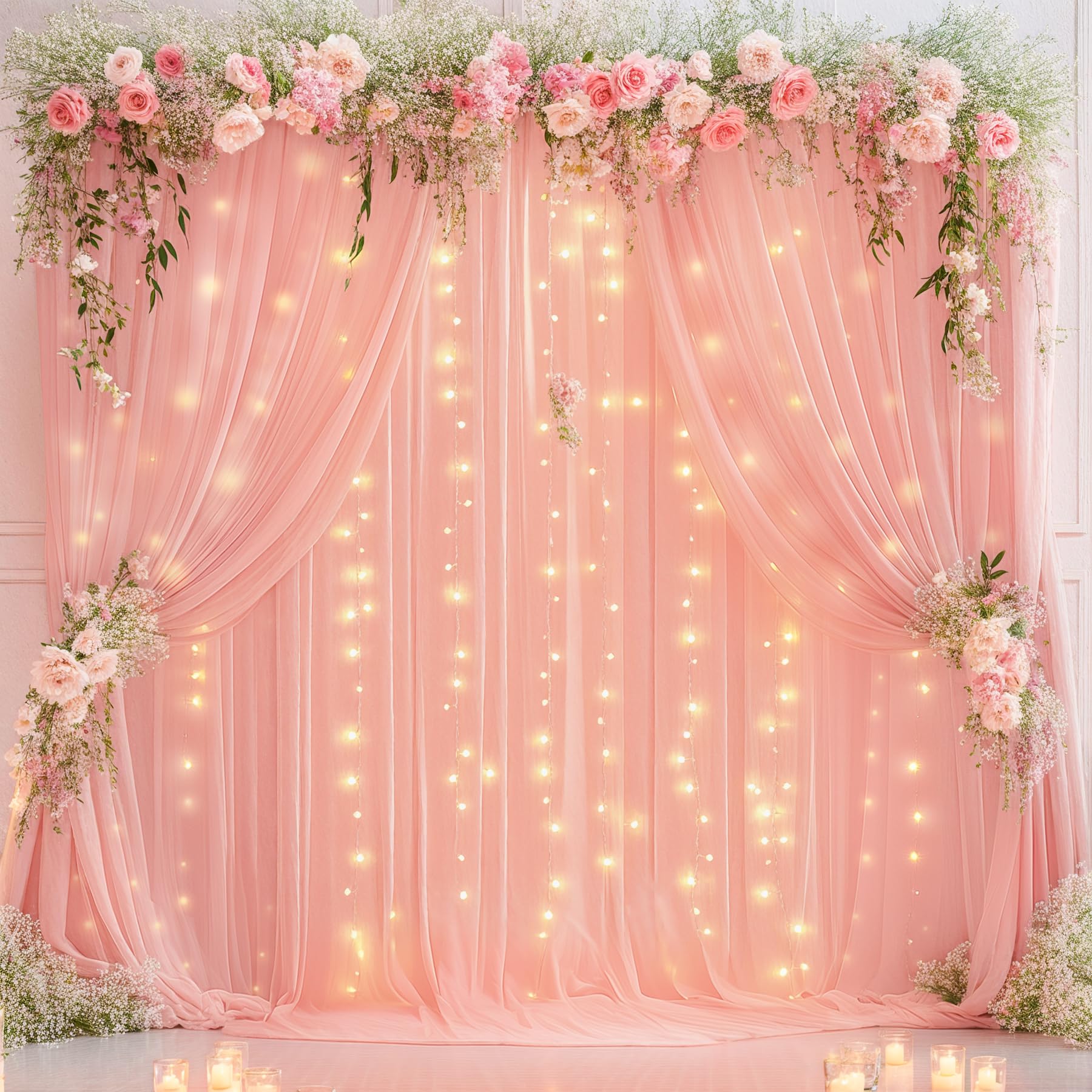 Photo 1 of Wish Care 10ft x 10ft Baby Pink Chiffon Backdrop Curtain