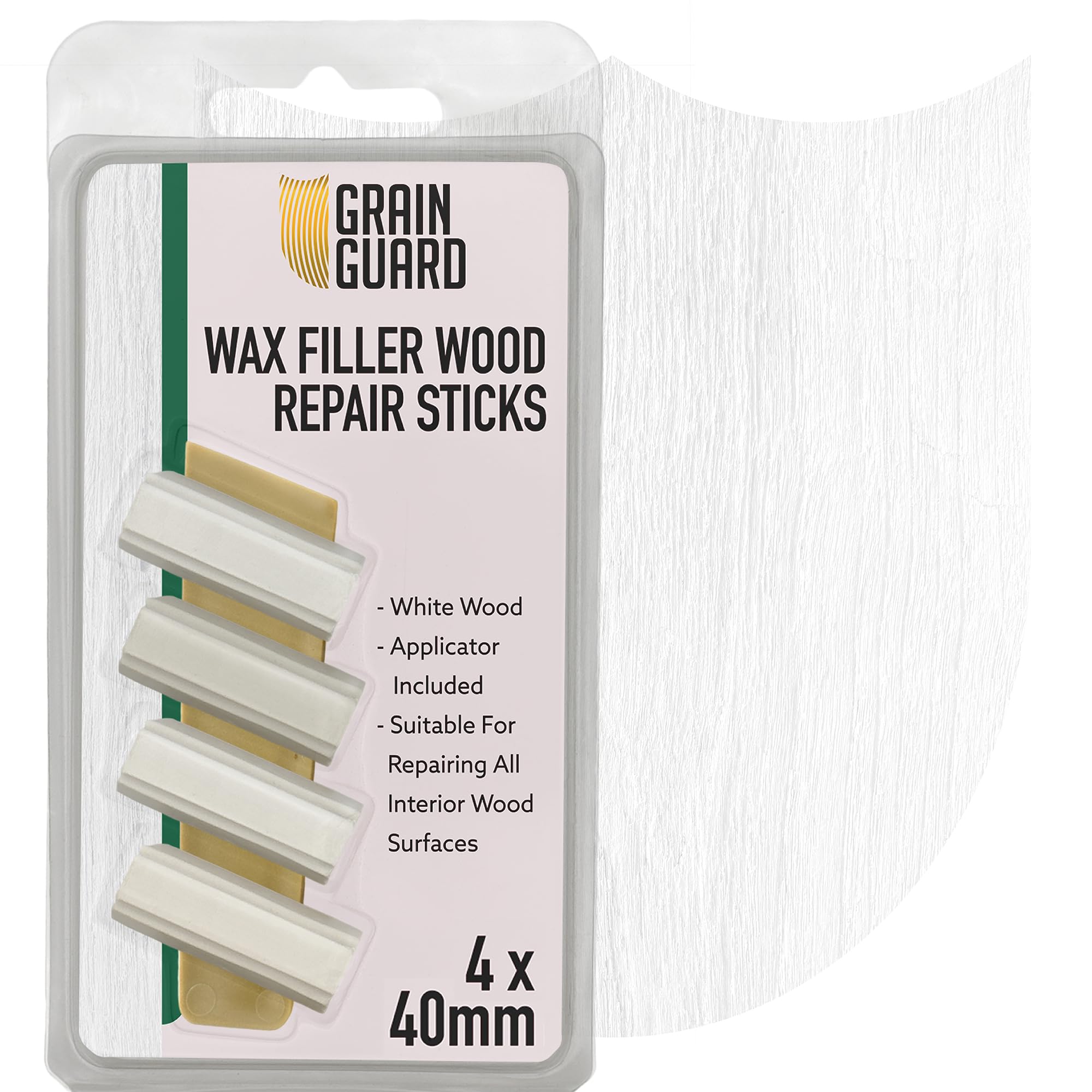 GRAIN GUARD Wax Filler Wood Repair Sticks | White Wood | Furniture Repair Kit | Multi-Surface: Wood, Plastic, Hard Surfaces | Blend to Colour Match | 4x40mm