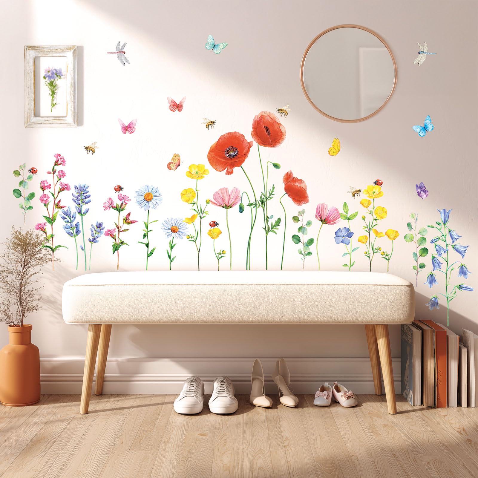 DECOWALL SG-2103 Garden Flower Wall Stickers Floral Plant Butterfly Decals Removable for Nursery Bedroom Living Room Art Home Decor murals Decoration