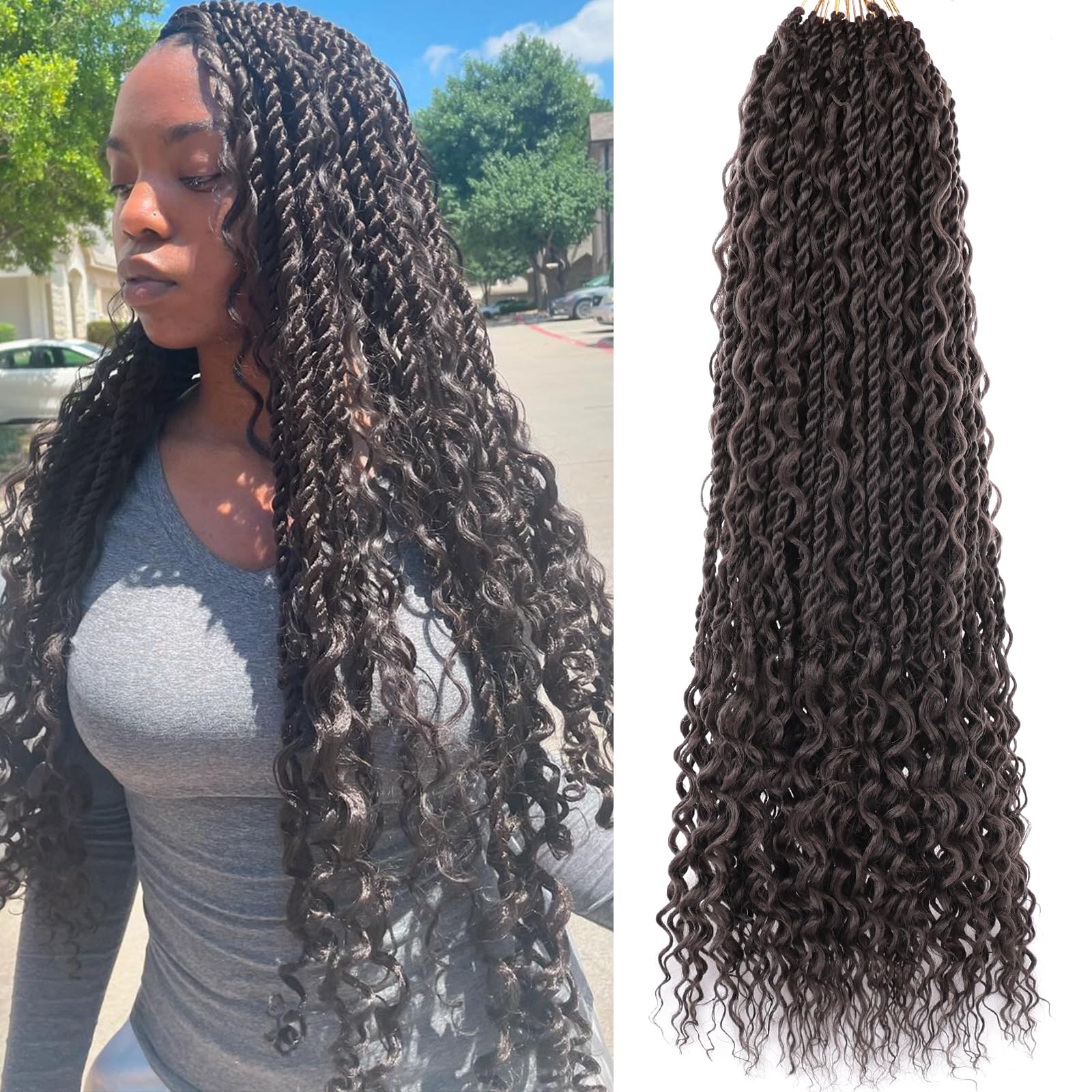 Photo 1 of RuiYok 24 Inch Senegalese Twist Crochet Braids with Curly Ends 9 Packs Pre-Looped Boho Island Twist Crochet Hair with Curls Goddess Boho Box Braids for Women Synthetic Braiding Hair Extensions 4#
