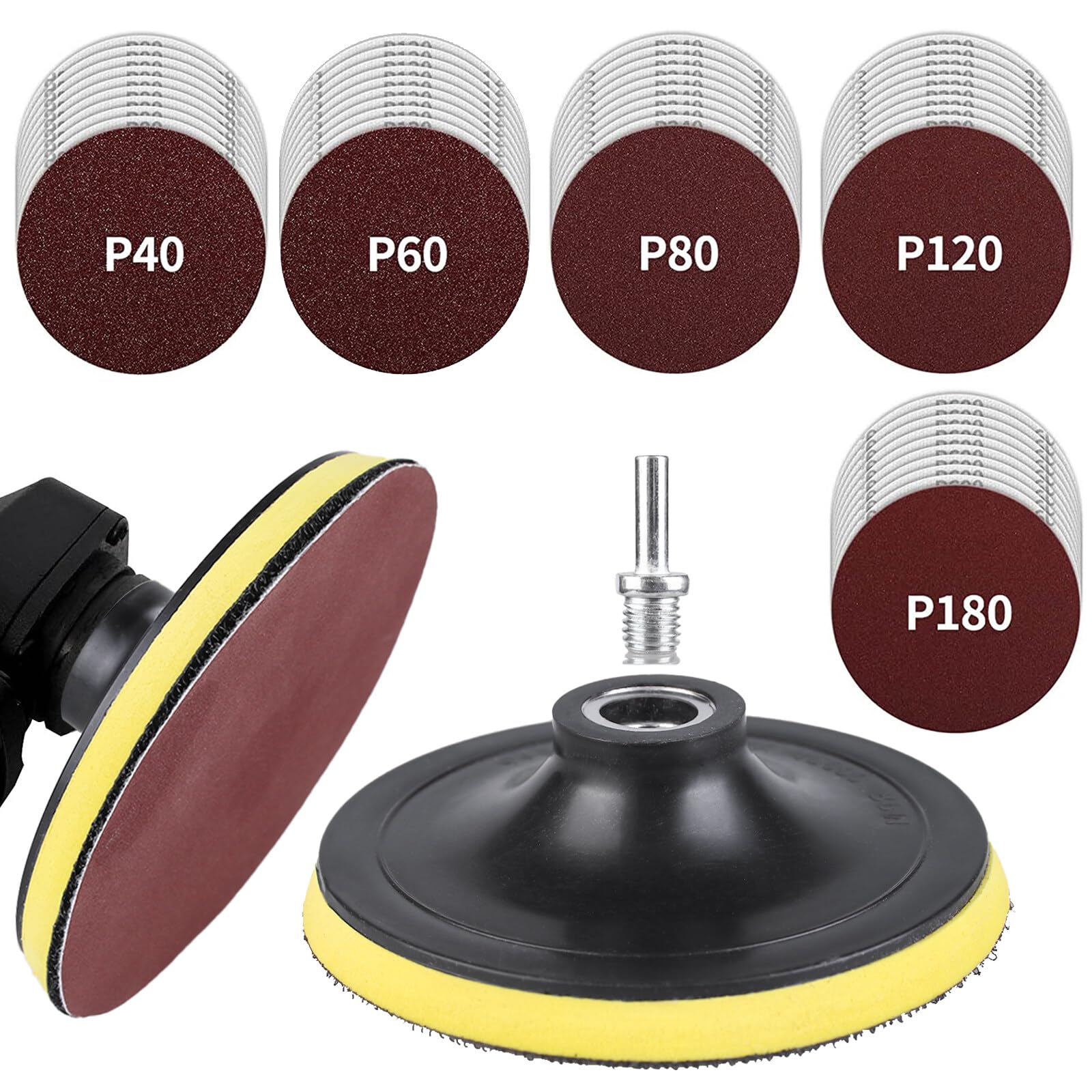 51 PCS 125mm Sanding Discs, 5 Inch Angle Grinder Sanding Disc with M14 Aperture Disc, 40/60/80/120/180 Grits Sanding Pads for Wood Metal Car Polishing, Angle Grinder Attachments