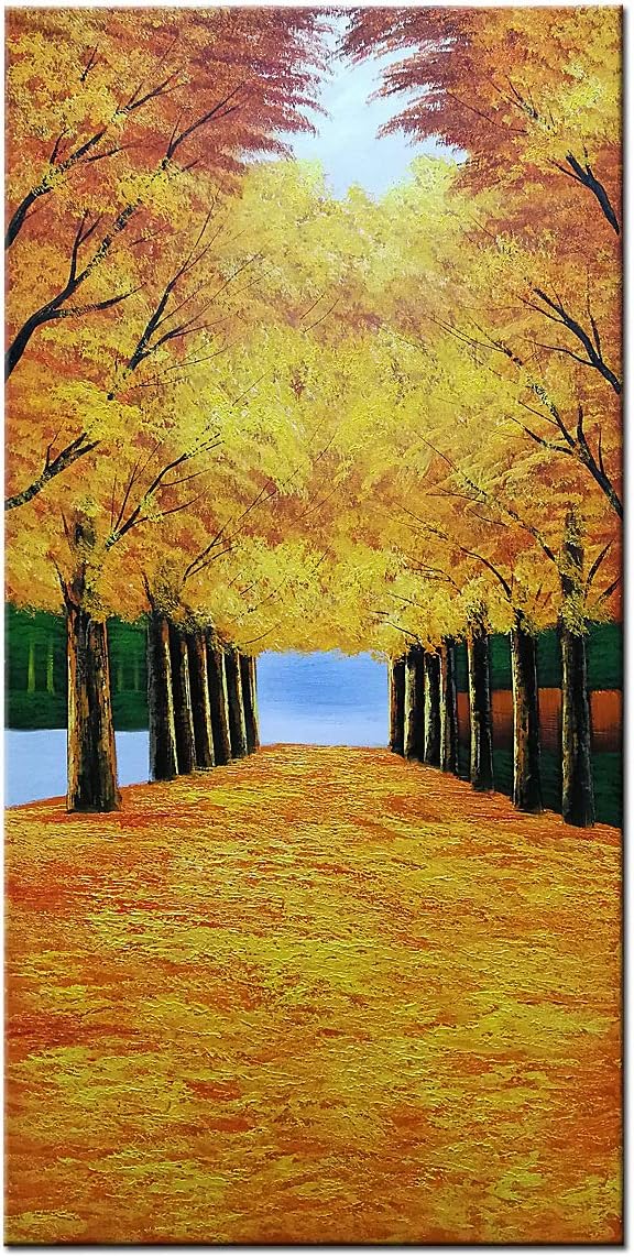 Okbonn-Wall Art Autumn Trees Forest Home Wall Decor Landscape Fall Hand Painted Paintings Picture Artwork For Living Room