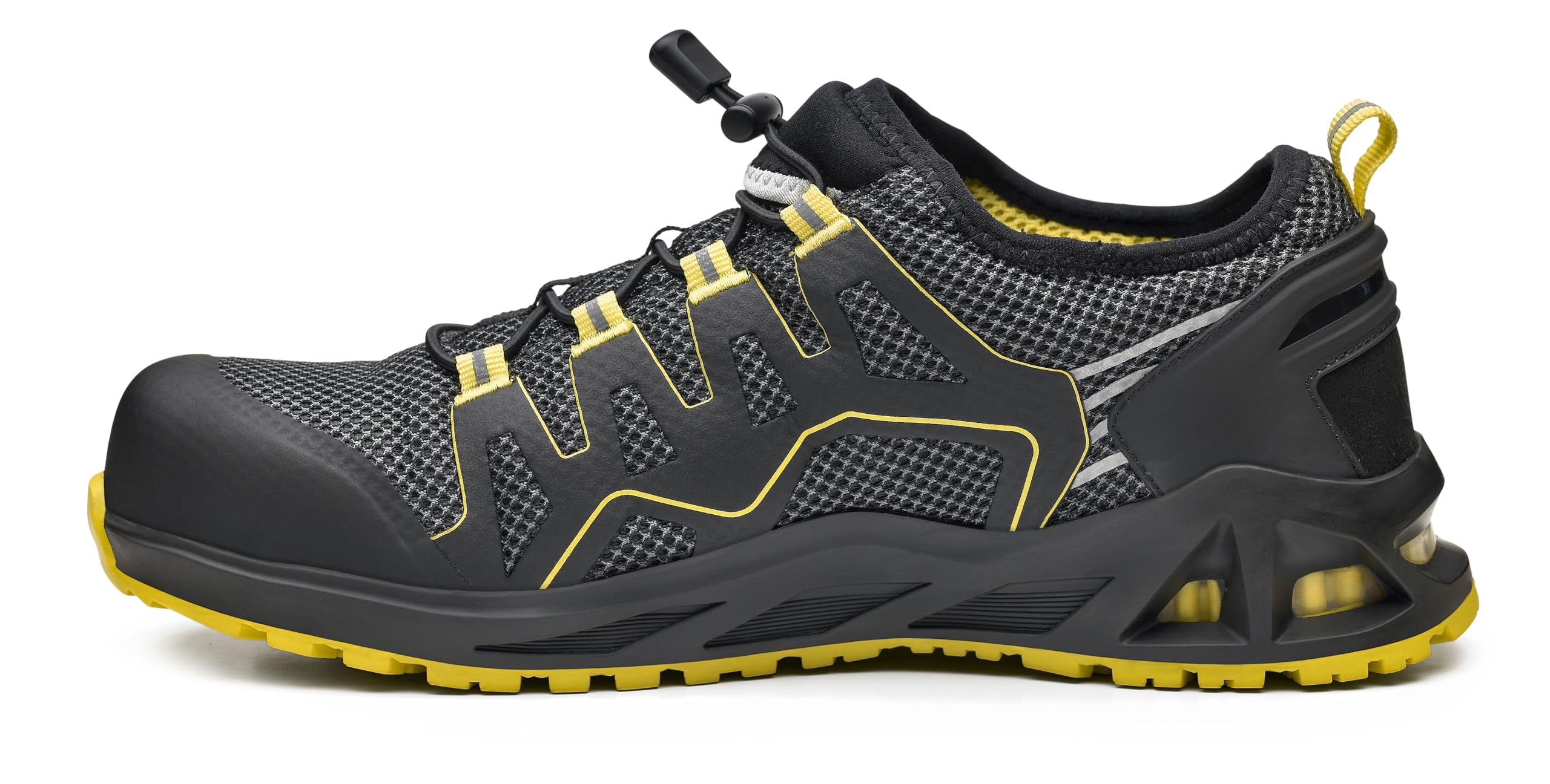 BASE K-BALANCE B1006A S1P HRO SRC Aluminium Toe i-daptive Sole Dry’n Air Footbed SmellStop Ballistic Midsole Seamless Safety Trainer, Black/Yellow, UK 4.5