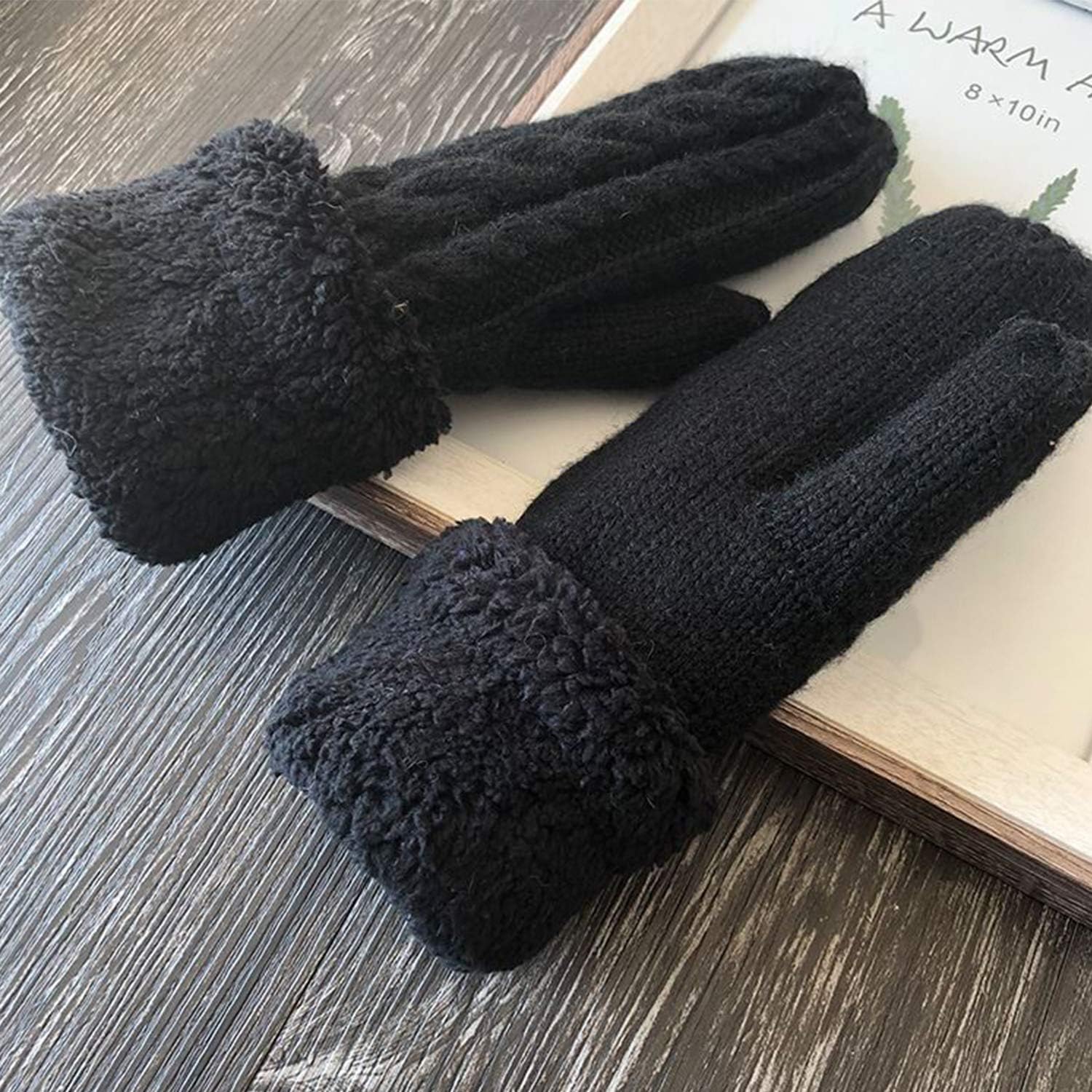 Womens Winter Gloves Knit Warm Mittens for Women Gifts with Plush Lining Cold Weather Accessories(A-a Black, one size) at  Women’s Clothing store