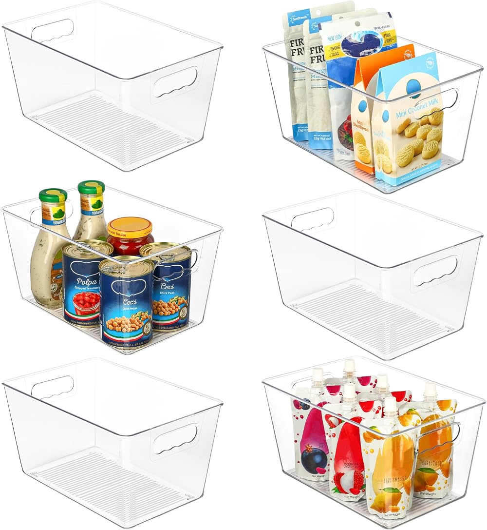 Vtopmart 6 Pack Clear Plastic Storage Boxes 11.2 x 7.5 x 6 in with Handles