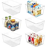 Vtopmart Clear Plastic Storage Bins, 6 PCS Pantry Organizer Bins with Handle for Refrigerator, Fridge, Cabinet, Kitchen, Countertops, Cupboard, Freezer Organization and Storage, Large