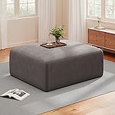 40" Oversized Square Corduroy Ottoman Pouf - Poofy Soft Foot Rest with Foam Chunk Filling, Movable Large Ottoman Pouf Footsto