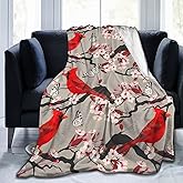 LodiSFOA Lightweight Microfiber Plush Throw Blanket Christmas Cardinal Decor for Couch Bed Sofa Travel All Seasons(Cardinals Birds Cherry Flowers, 40"×50")