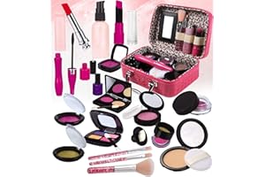 TEUVO Pretend Makeup Play Kit for Girls, Kids Pretend Play Fake Makeup Kit Princess Toys with Cosmetic Bag for Kids Role Play