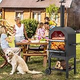 TANGZON Outdoor Pizza Oven Wood Fired with Thermometers and Cover 64x53x162cm view 9