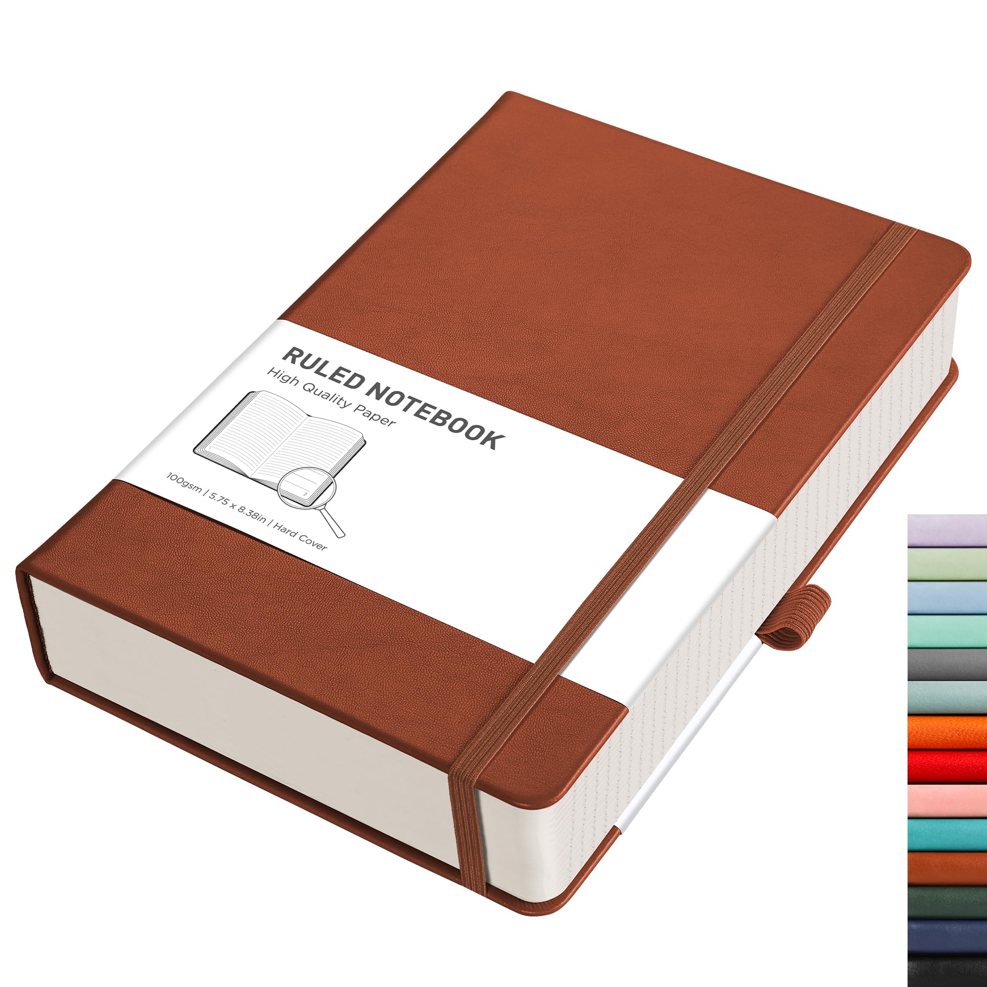 RETTACY Lined Journal Notebook - A5 Note Book Hardcover Thick Notepad 320 Numbered Pages for Writing,100gsm Lined Paper, Leather Hardcover, for Women Men Work Office School,14.5 x 21cm - Brown