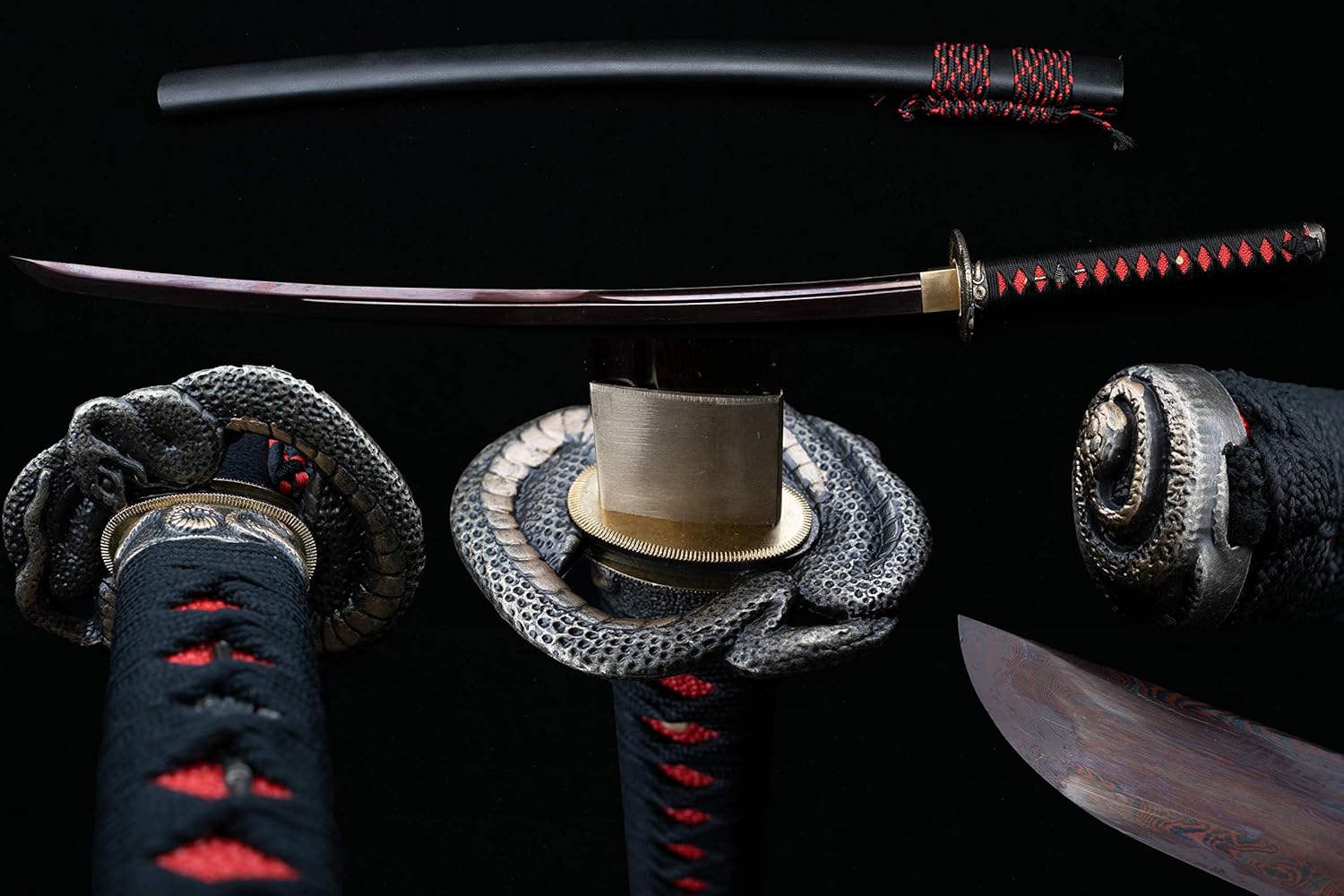 Full Handmade Sharp Katana Sword, 1060/1095(High Carbon Steel)/Damascus Steel , Full Tang Blade, Sharp Knife, real battle swords, Ninja Katana sword, Alloy Tsuba,Solid wood handle,Suitable for ou