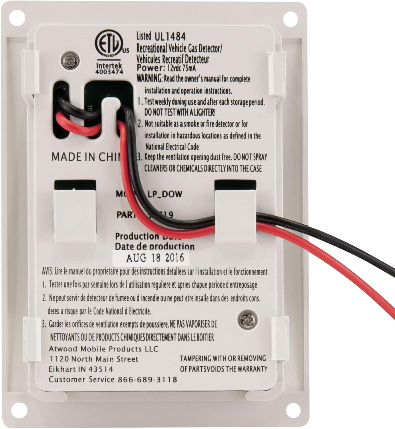 RecPro RV LP Detector Atwood | RV Propane Detector | LP-DC Leak Detector Alarm | White: Automotive