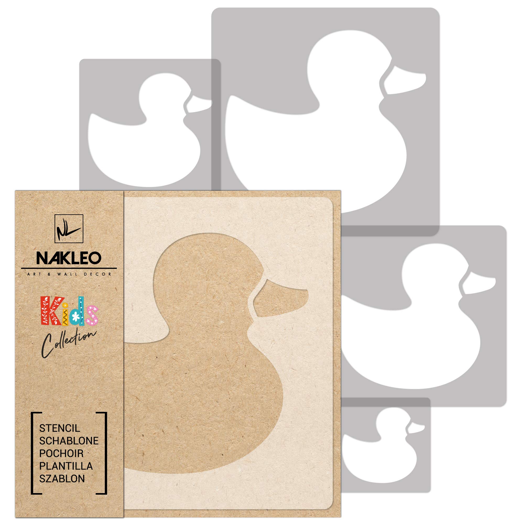 NAKLEO Painting Stencils Set for Nursery Room, 5 Pcs Templates 9x9 to 34x34cm Rubber Duck Bathroom, Plastic and Reusable Drawing Stencils, Decor, Craft DIY Wall Furniture