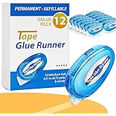 TMOL 12 Pack Scrapbook Tape, 26 Ft x 0.31 in Double Sided Tape Roller, Permanent Adhesive Tape Dispenser Runner, Photo-Safe Glue Tape Roller for Scrapbooking, Crafts and Arts Projects, Smooth &amp; Clean