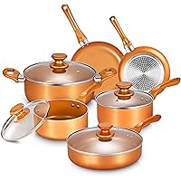 Pots and Pans Set, Cookware Set, Copper Pan Set, Nonstick Ceramic Coating, Saute Pan, Saucepan Stockpot with Lid, Fry…