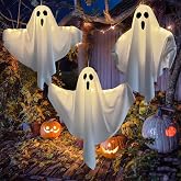 3 Pack Light Up Hanging Ghosts Halloween Decorations, 22.5" White Hanging Ghost Decor for Outdoor Yard Porch Patio Garden, Battery Operated Halloween Party Decorations