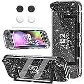 GLDRAM Case for Nintendo Switch 2 (2025), Hard Shell PC Accessories with Dockable Clear Shining Protective Cover Skin, 9H Screen Protector & 4 Thumb Caps for Switch 2 Console & Joycon - Glittery