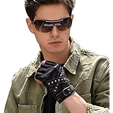 FIORETTO Mens Fingerless Leather Gloves – Half Finger Punk Style Sheepskin for Driving & Motorcycle – M16519