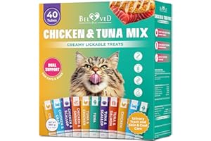 BELOVED PETS Creamy Lickable Cat Treats & Wet Squeeze Tubes – Tuna Mix, Liquid Cat Snacks, Urinary Care, Multivitamin Treats for Cats & Small Dogs, Lick Up (10 Ounce (Pack of 1), 40 Sticks Tuna + Chicken Mix)
