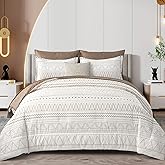 WONGS BEDDING Brown Boho Comforter Set Queen 7 Pieces Bed in a Bag Geometric Striped Comforter Reversible Soft Microfiber Bedding Set with Pillowcases,Flat Sheet,Fitted Sheet,Pillow Shams