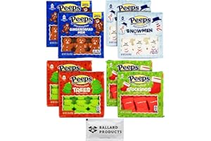Christmas Peeps Marshmallow Candy Variety Pack of 48 Peeps - 4 Holiday Marshmallows Peeps - Christmas Trees, Snowmen, Stockings, and Gingerbread Peeps - Bundle with Ballard Products Moist Towelette
