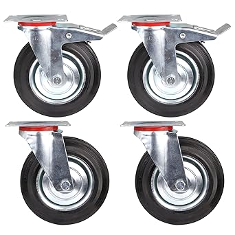 FIXKIT 4 Stück Transportrollen Set 200mm Schwerlastrollen 2 mit und 2 ohne Bremse,Tragkraft 690 kg