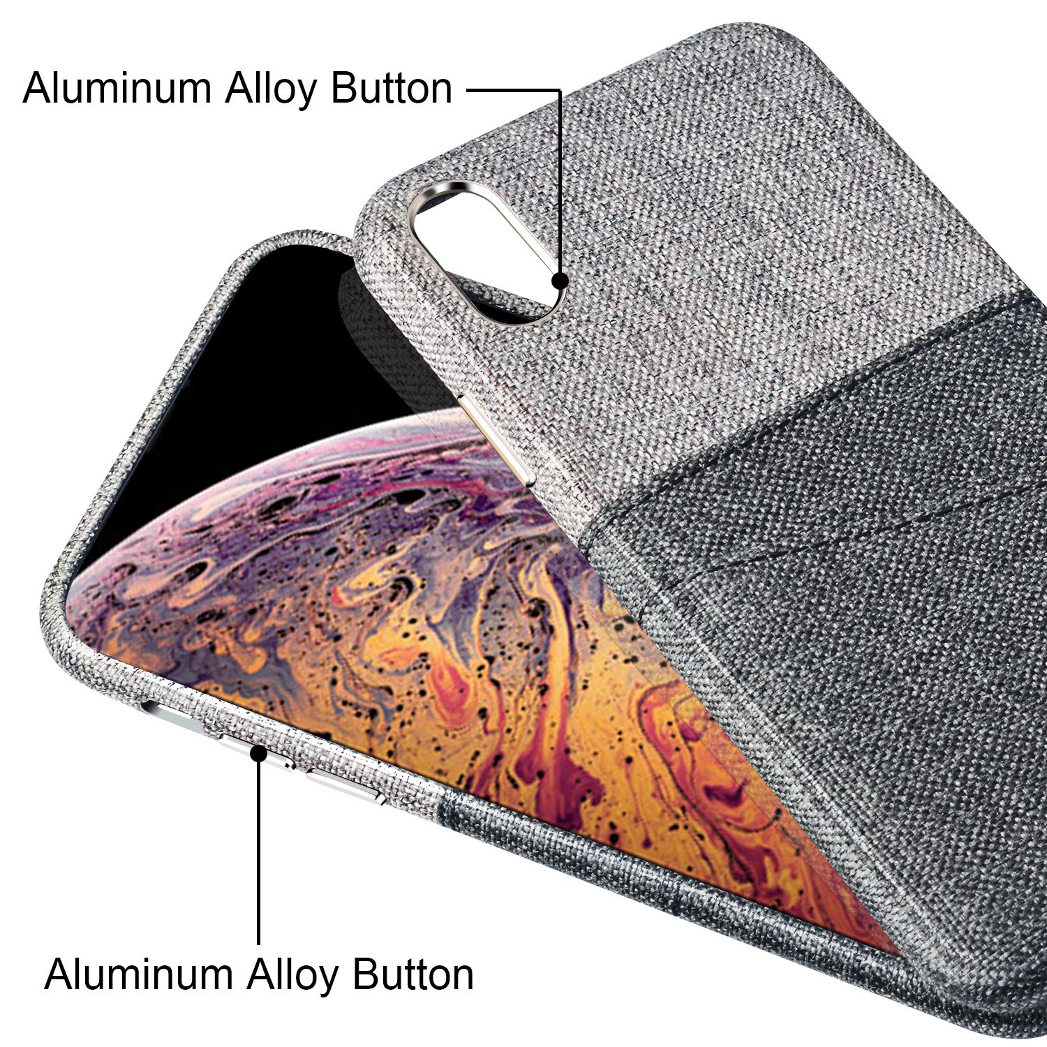 PARFASE iPhone Xs Max Wallet Case, iPhone Xs Max Case Soft Cloth Fabric Case with 2 ID Credit Card Holder Slots for Apple iPhone Xs Max 6.5 inch (Gray/Black)