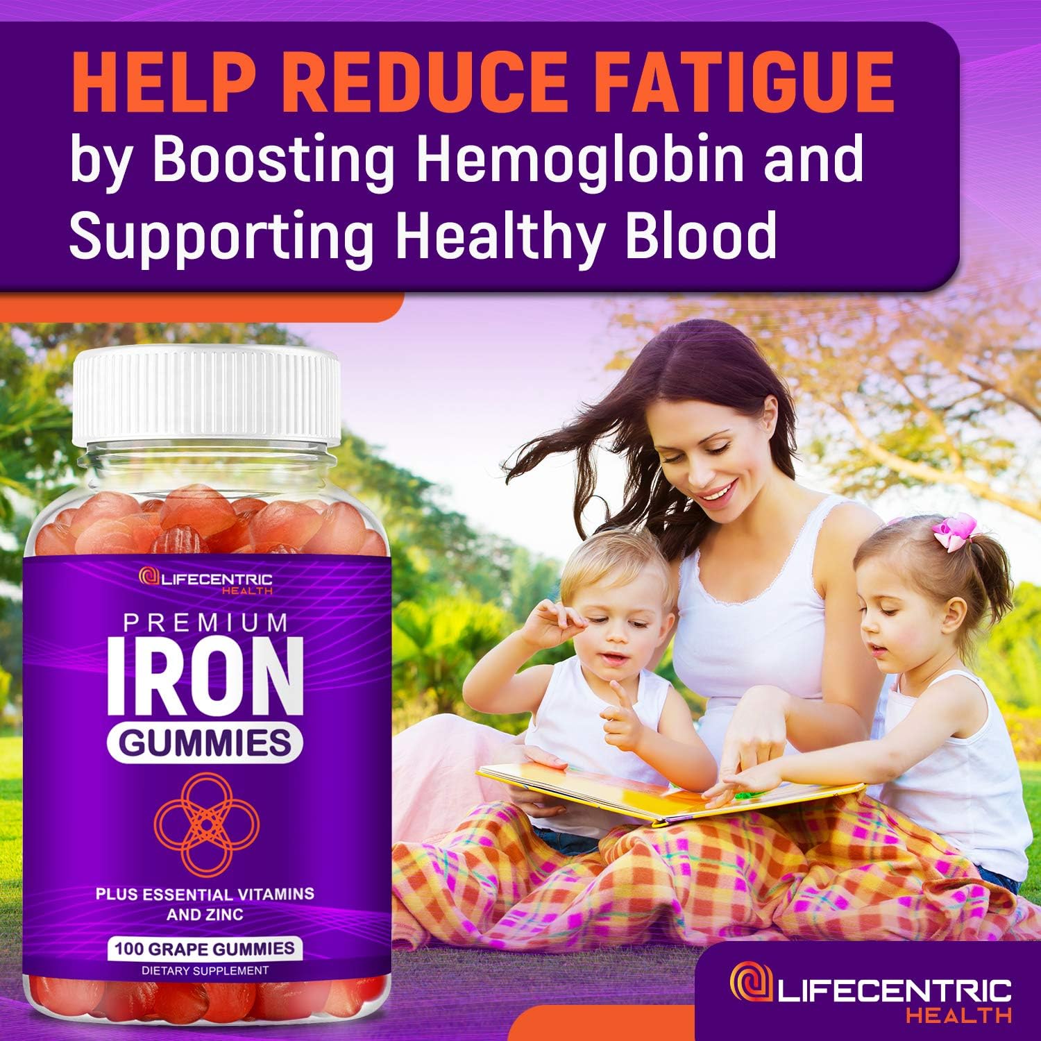 Iron Gummies for Adults and Kids | Biotin Zinc Vitamin B Folic Acid Vitamin Gummies | Vegan Gluten Free Blood Builder Anemia Supplements | Tasty Energy Boosting Iron Supplement for Women and Men: Health & Personal Care