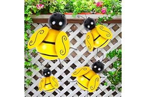 MACLARONX 4 PCS Metal Bumble Bee Garden Decor Outdoor Honey Bee Fence Yard Art Outside Patio Home Wall Decoration