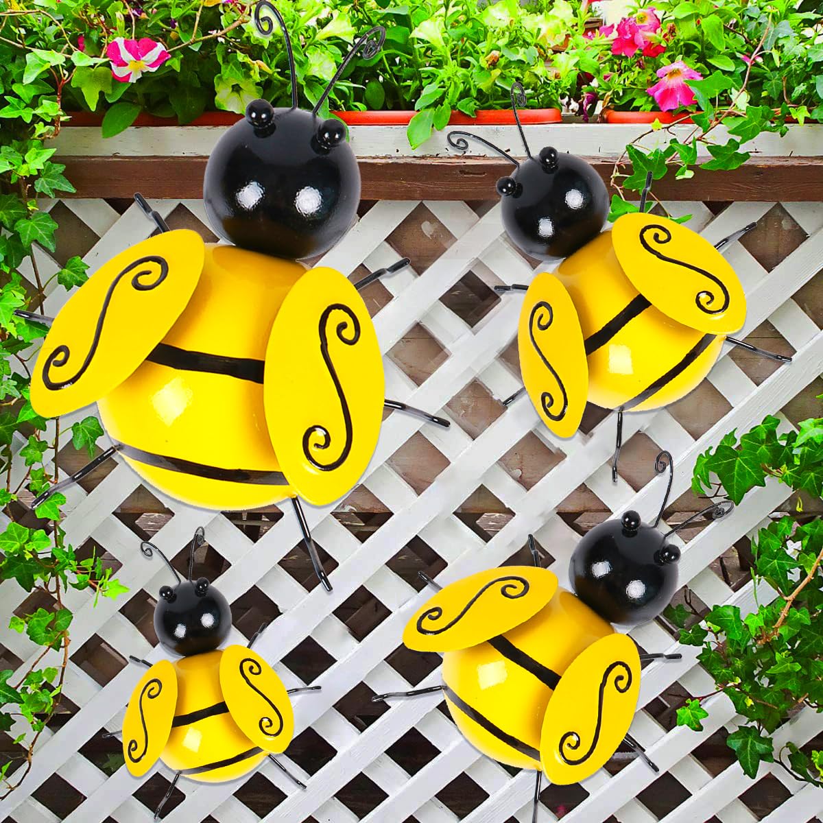 Photo 1 of MACLARONX 4 PCS Metal Bumble Bee Garden Decor Outdoor Honey Bee Fence Yard Art Outside Patio Home Wall Decoration