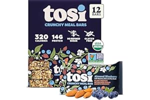 Tosi Meal Nut Bars, Almond Blueberry, Healthy Snacks for Adults & Kids, Crunchy Plant Based Protein Bar (14G), Keto Snacks, Vegan, Gluten & Soy Free, Low Sugar, Omega 3s, 2.4oz, 12-Pack