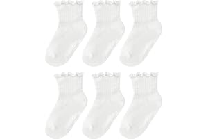 Simply Kids Toddler Ruffle Socks with Grips for Baby Girls (6 Pairs), 6 Months to 9 Years