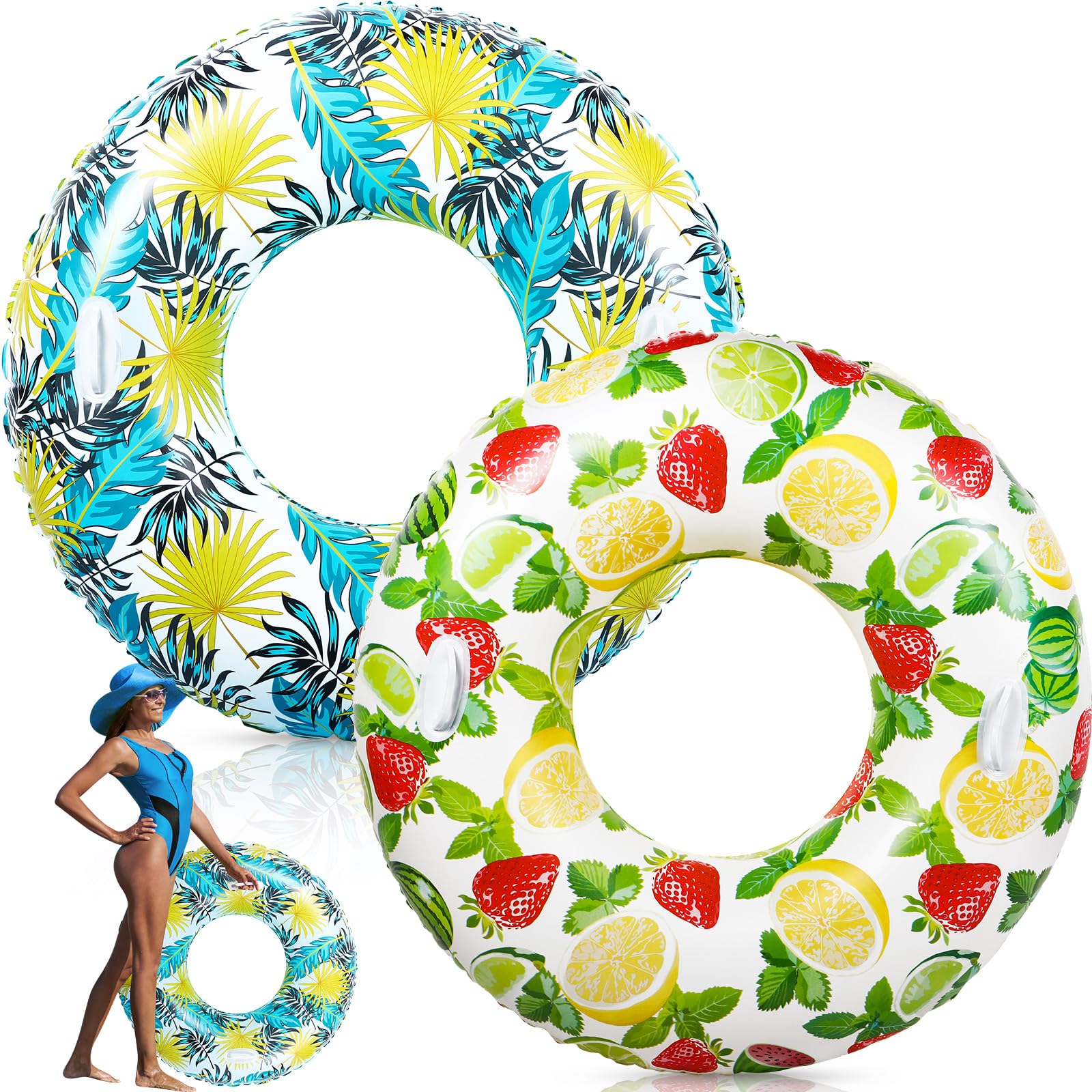 Photo 1 of Gemscream 2 Pcs Large Adult Size Pool Ring Floats Swim Ring with Handles 47. 24 Inch Inflatable Swimming Pool Floats Tubes for Adults Teens Beach Summer Lounger Party(Hawaii)