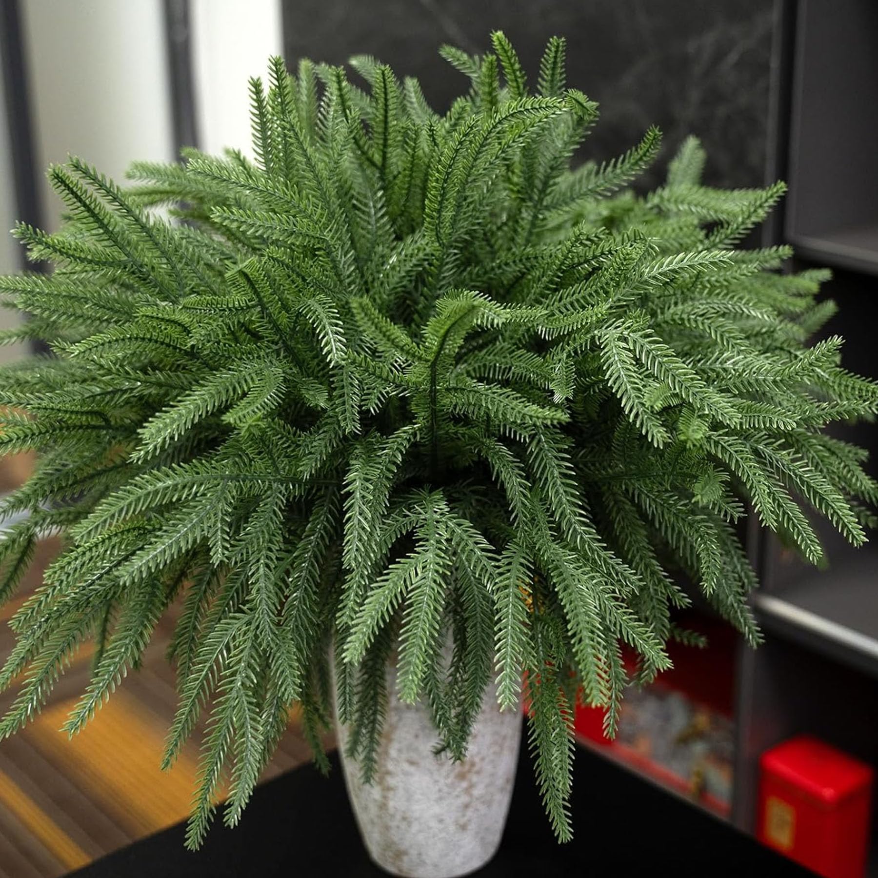 Photo 1 of 16 Pcs Real Touch Norfolk Pine Branch 18" Realistic Christmas Green Plants Branches Faux Greenery Stem Fake Pine Stems Picks for Vase Filler DIY Crafts Garland Wreath Xmas Outdoor Indoor Home Decor