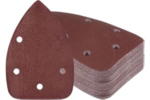 Kozelo 50pcs Mouse Sander Detail Sandpaper - [600 Grit, 3.5" x 5.5"] Triangle Hook and Loop Assorted Sanding Pads Sheet for W