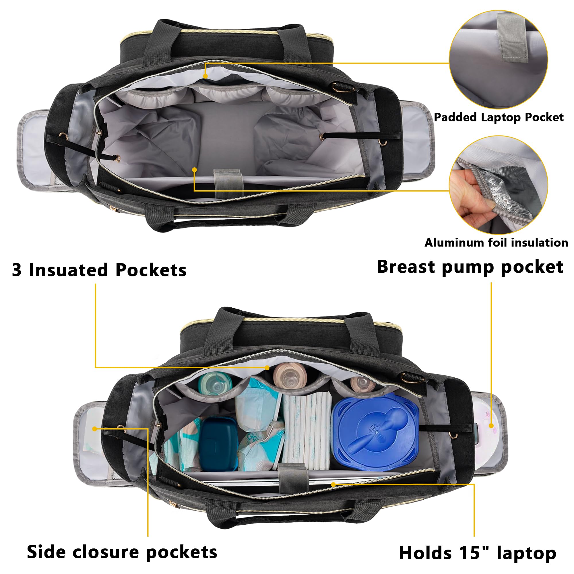 TORIBIO Breast Pump Bag for Spectra S1/S2, Medela, Rainyb, Elvie, Evenflo, Breastfeeding Mom Bag Diaper Tote Bag with 15