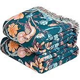 MSGKV Boho Throw Blanket for Bed 60"x80" Cotton Birds Floral Twin Size Couch Blanket Muslin Breathable All Seasons Lightweight Farmhouse Blankets