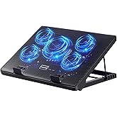 Kootek Laptop Cooling Pad, Laptop Cooler with 5 Quiet Fans for 12"-17" Computer PC Notebook Gaming Laptop Fan, Height Adjustable Laptop Cooling Stand Laptop Accessories, Blue