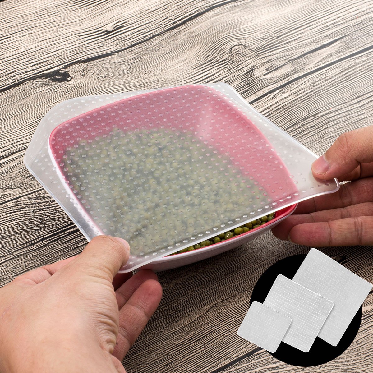 Oumosi Coperchi in Silicone Estensibile, Set 4 pezzi - Coperchi in silicone per Insalatiere, Ciotole, Tazze e Contenitori di tutte le forme