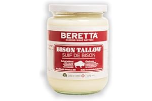 Beretta Farms Grass Fed Bison Tallow, 375ml Jar, 100% Rendered Kidney Bison Suet, 100% Canadian, Raised Without Antibiotics o
