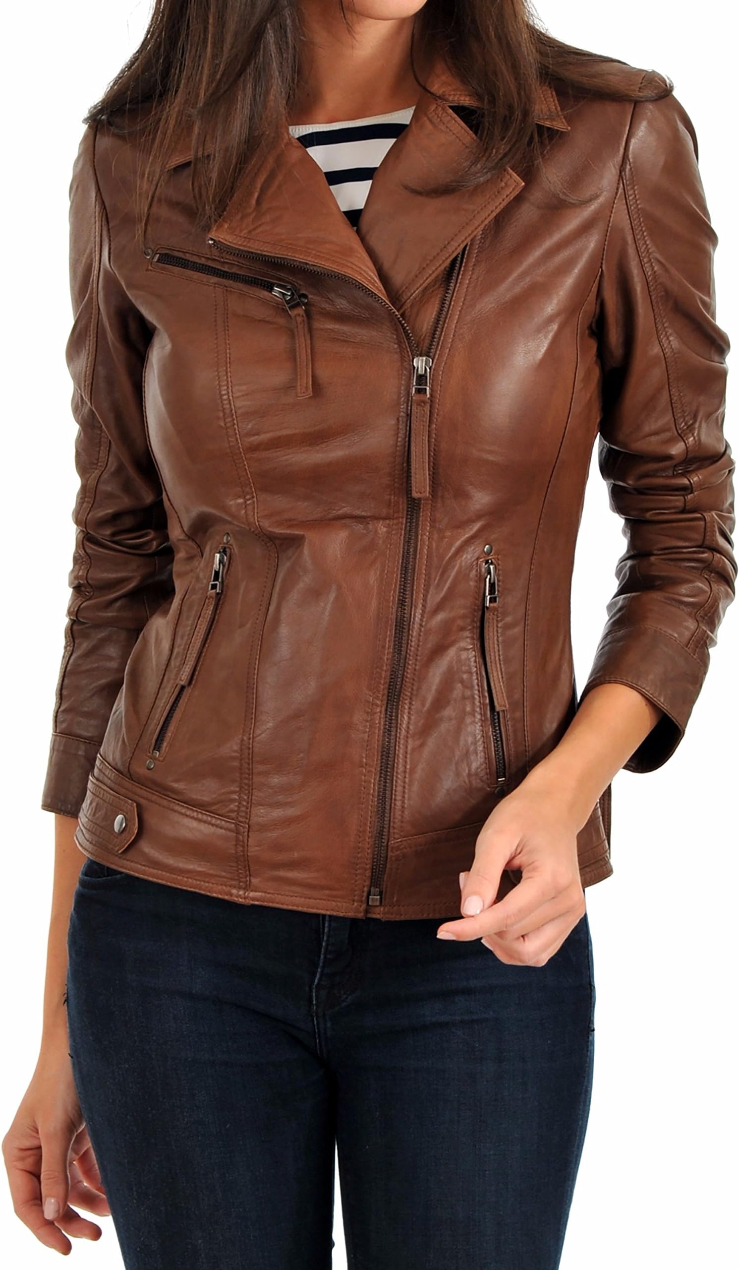 Women's Lambskin Leather Bomber Biker Jacket