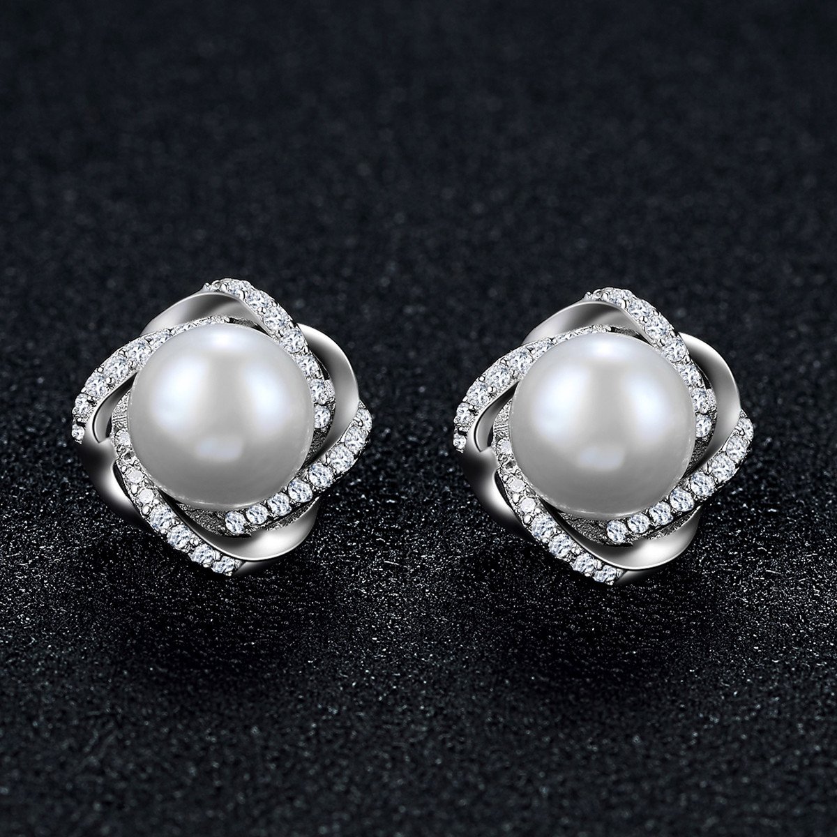 J.Vénus Damen Ohrringe Kleine Perle Ohrstecker Set Basic 925 Sterling Silber Zirkonia mit Etui