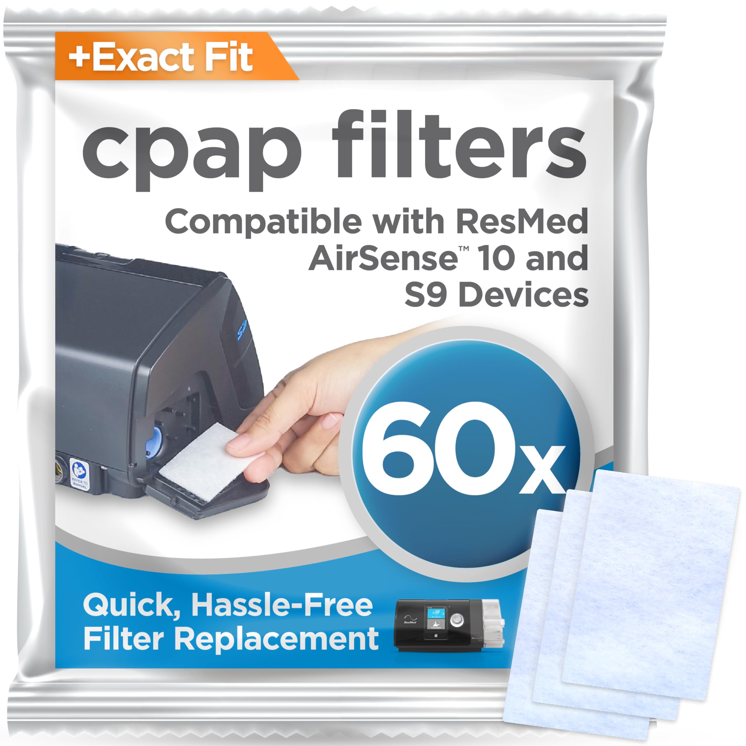 resplabs CPAP Filters for ResMed AirSense 10 and AirCurve 10-60 Pack Disposable Replacement Filters - Also Fits S9 Series - 1+ Year Supply