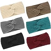 AQOKKA 6 Pieces Winter Wide Headbands for Women Knitted Ear Warmer Turban Headband Crocheted Warm Head Wraps for Women Girls