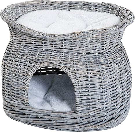 Panier Chat Lit Chat Cosy Grand Confort 56l X 37l X 40h Cm 2 Coussins Amovibles Osier Gris Amazon Fr Animalerie