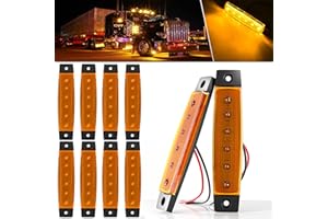 BJZ LED Trailer Marker Lights Amber 6 Led Side Marker Clearance Light Bar 12V 3.8" Front Rear Signal Indicator Light Strip Waterproof for Trailer Truck Van Pickup ATV UTV RV, 10Pcs