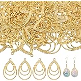 CHGCRAFT 120pcs Alloy Water Drop Open Back Frame Pendants Tibetan Style Geometric Hollow Frame Charms DIY Charm for Earring Bracelet Necklace Jewelry Making, Golden, 1.4x0.9x0.1inch