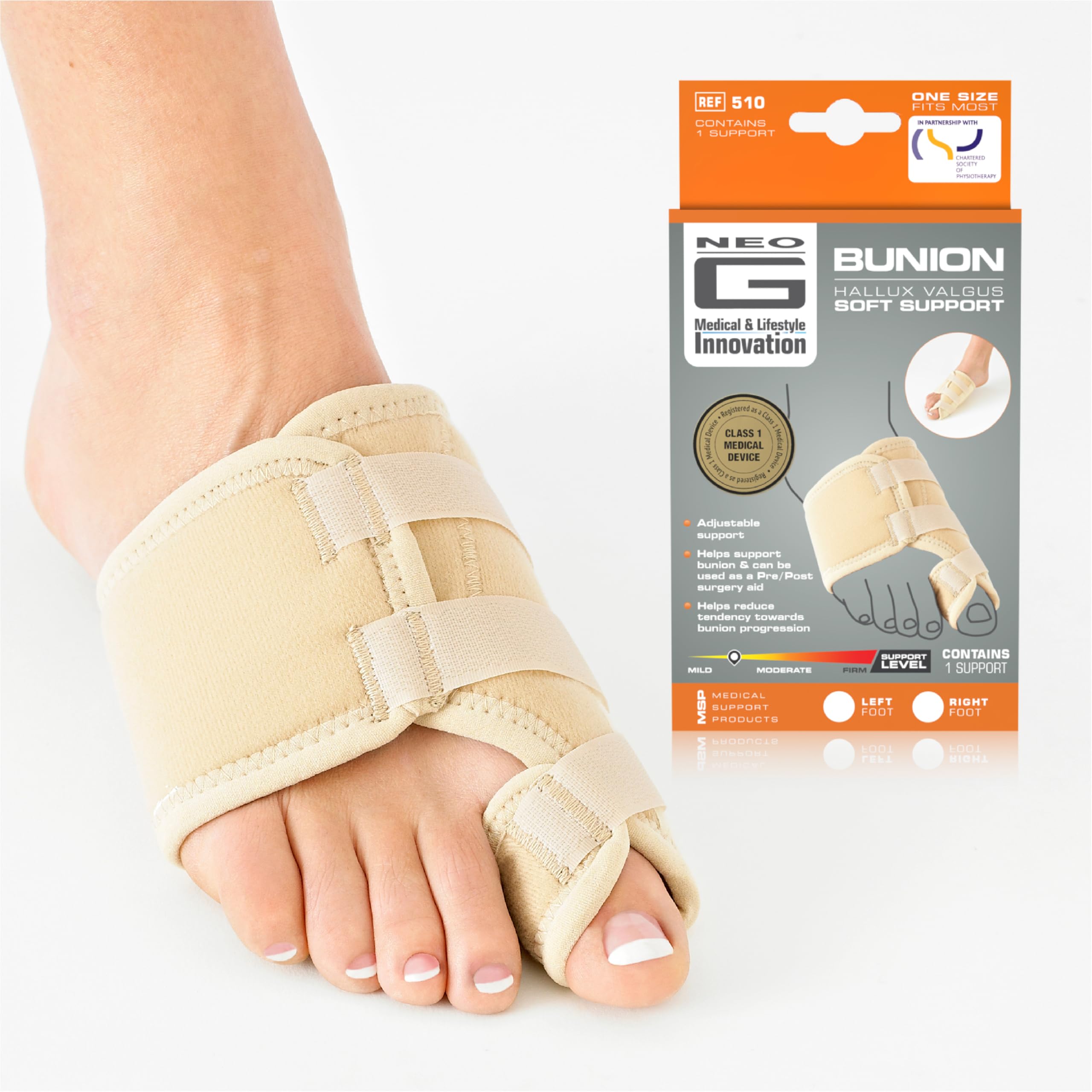 Neo-G Bunion Soft Support - for Big Toe Alignment, Hallux Valgus, Pre/Post-Operative Aid - Malleable Metal Splint - Class 1 Medical Device - L